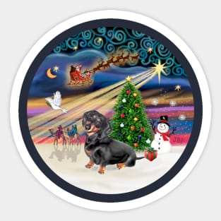 "Christmas Magic" with a Black and Tan Dachshund Sticker